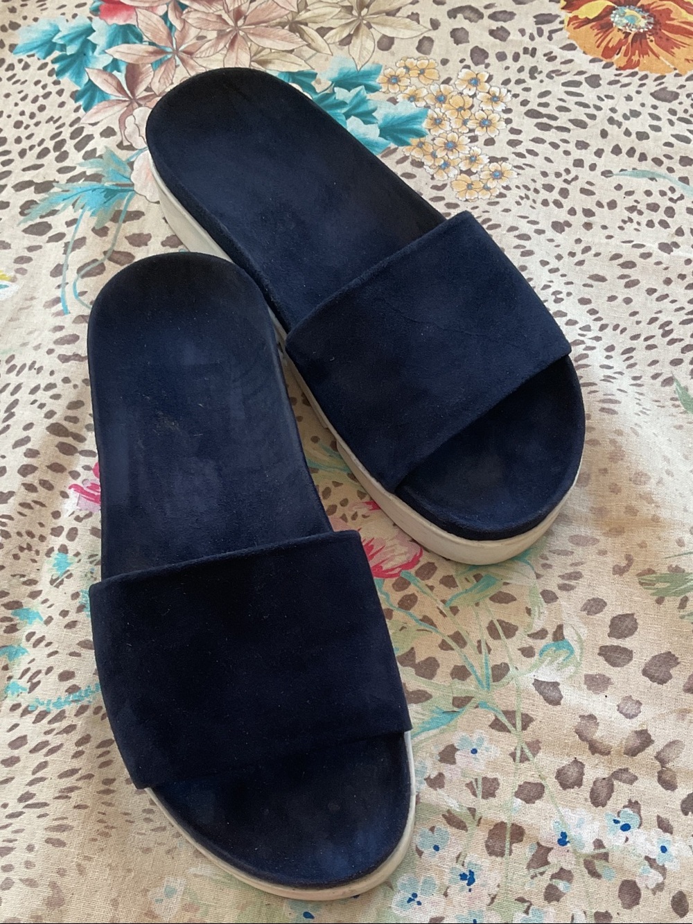 Stuart Weitzman Navy Suede Slide Sandals